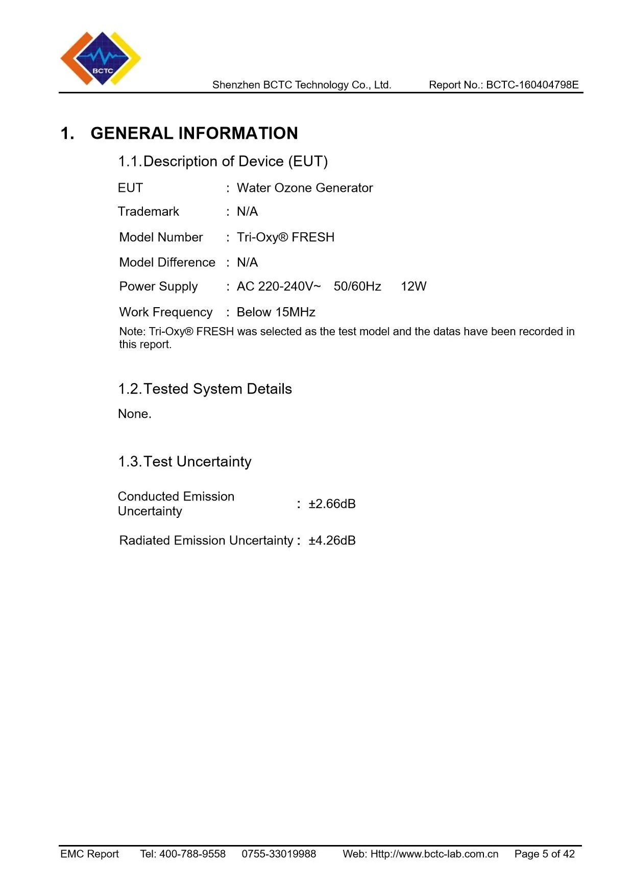 Tri-Oxy FRESH EMC Report Page 5