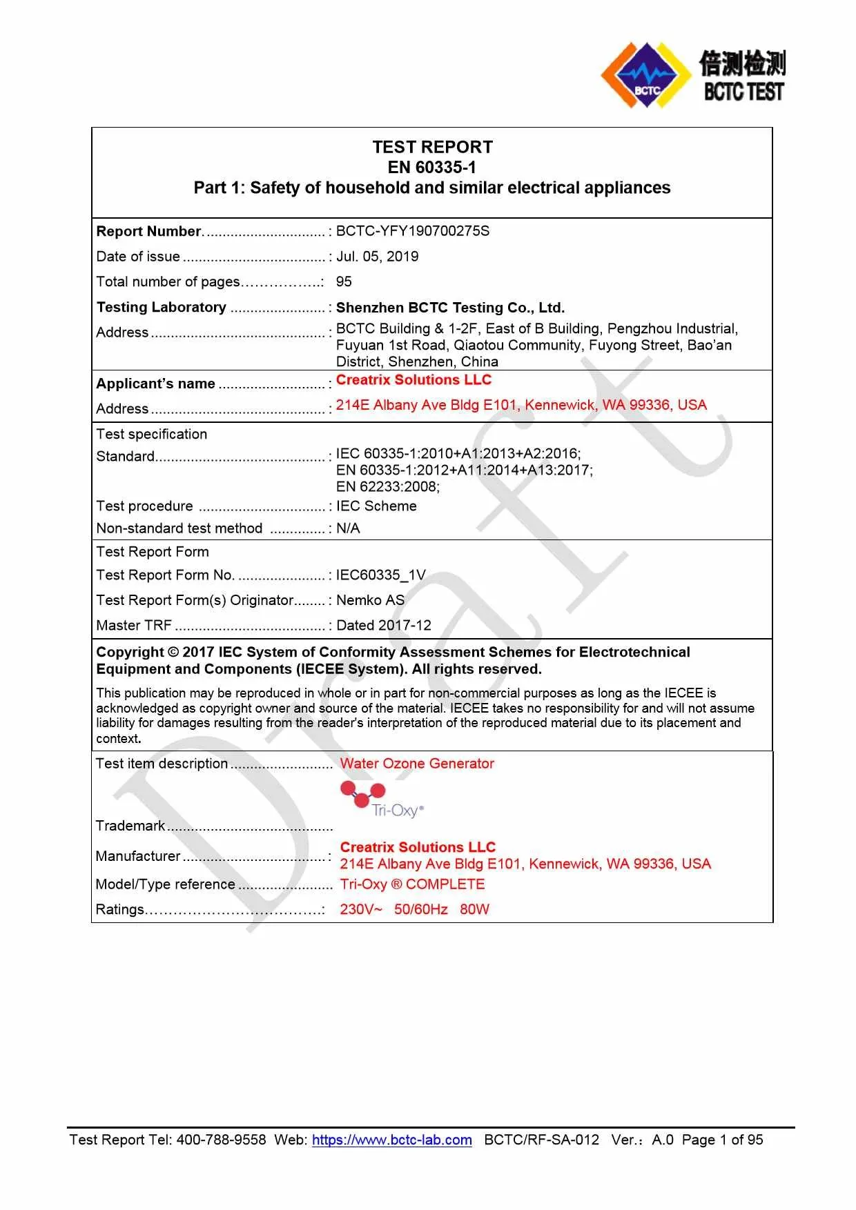 Tri-Oxy COMPLETE LVD Test Report Page 1