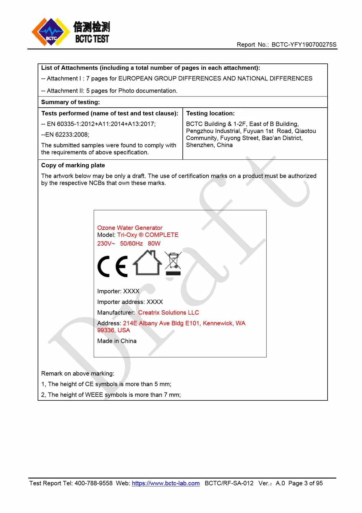 Tri-Oxy COMPLETE LVD Test Report Page 3
