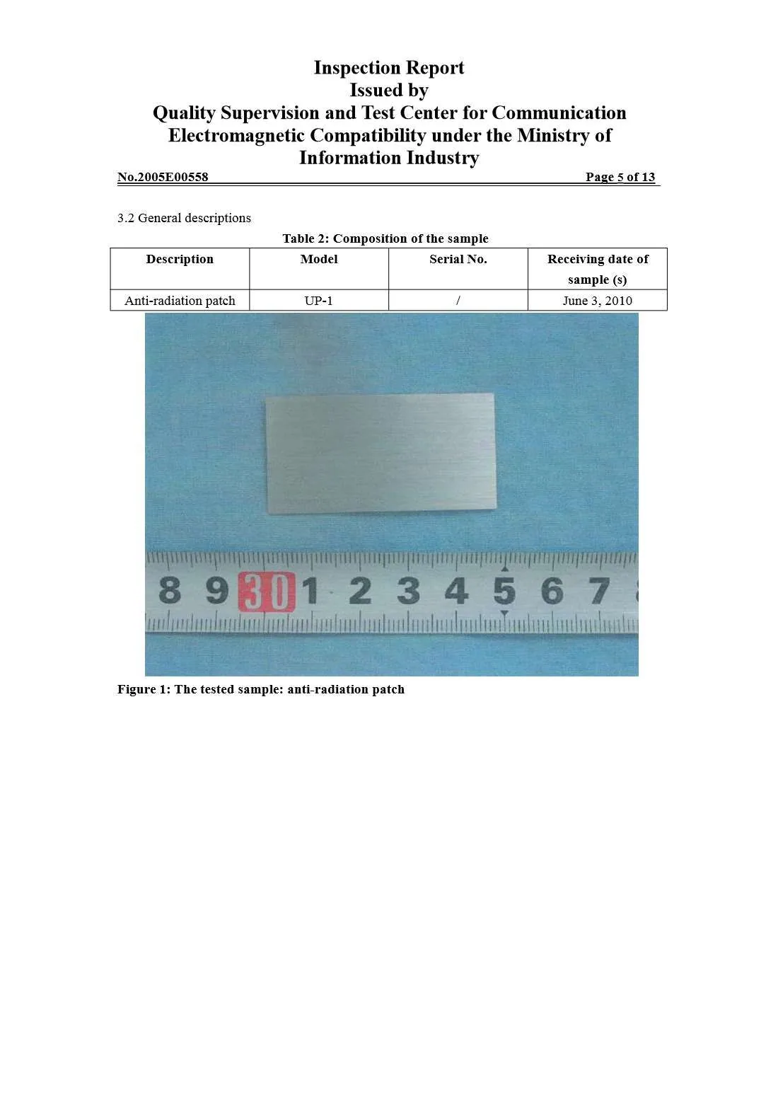 EMF Anti-Radiation Sticker Inspection Report Page 5