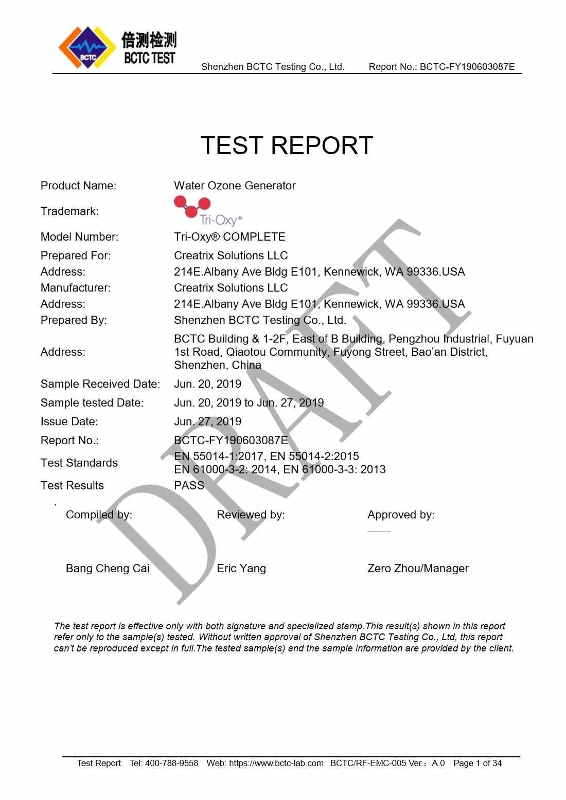 Tri-Oxy COMPLETE EMC Test Report Page 1