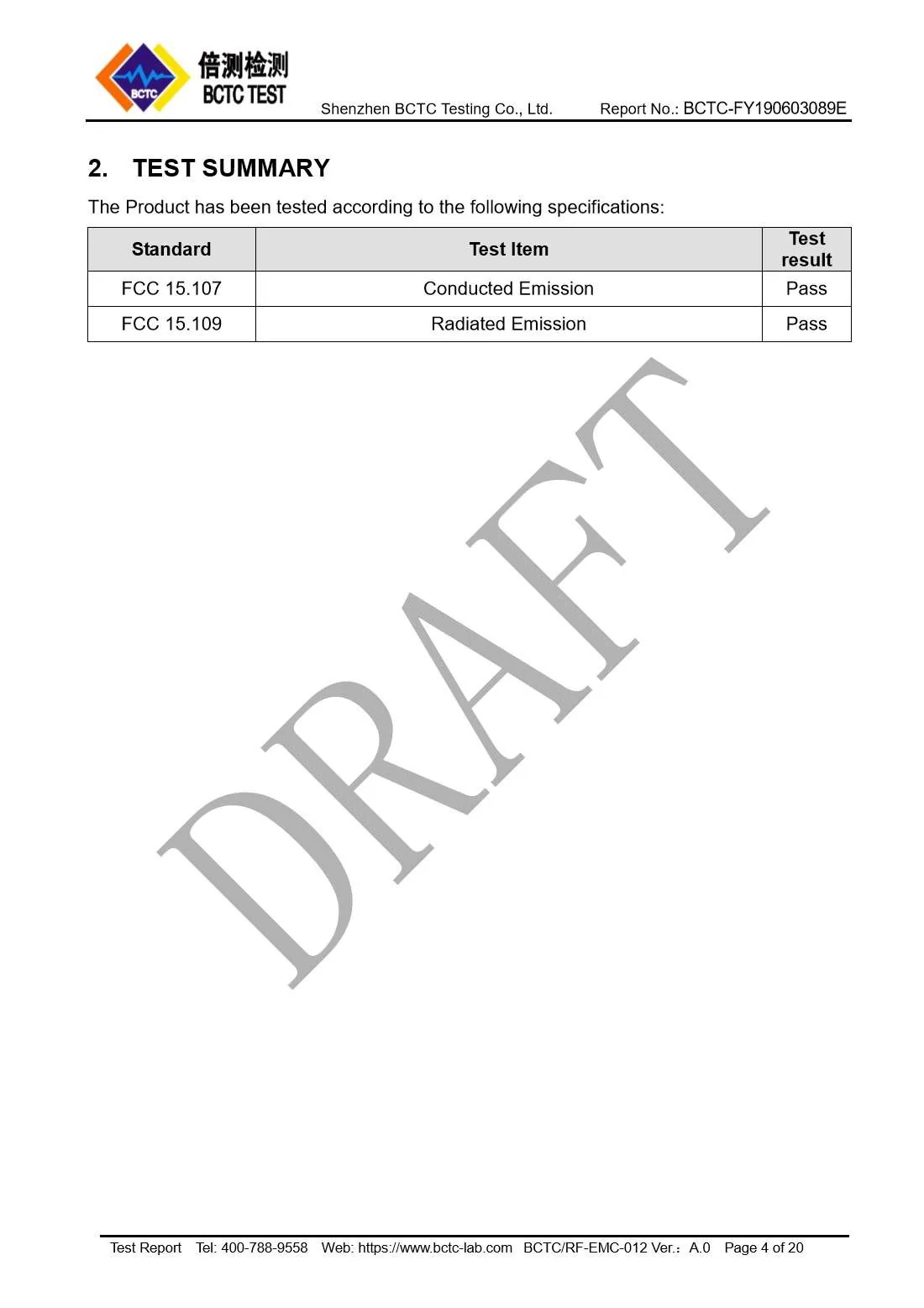 Tri-Oxy COMPLETE FCC Test Report Page 4