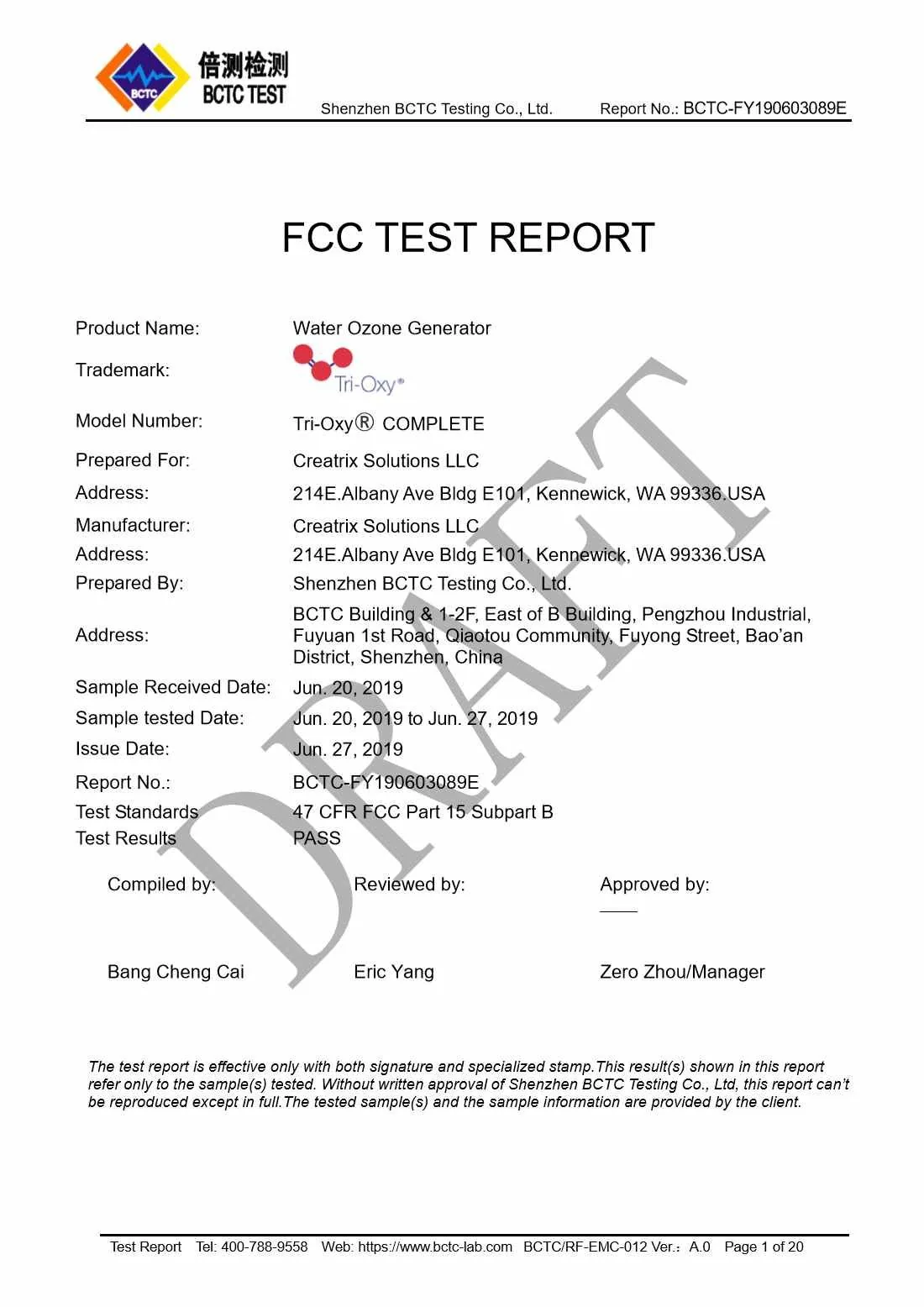 Tri-Oxy COMPLETE FCC Test Report Page 1