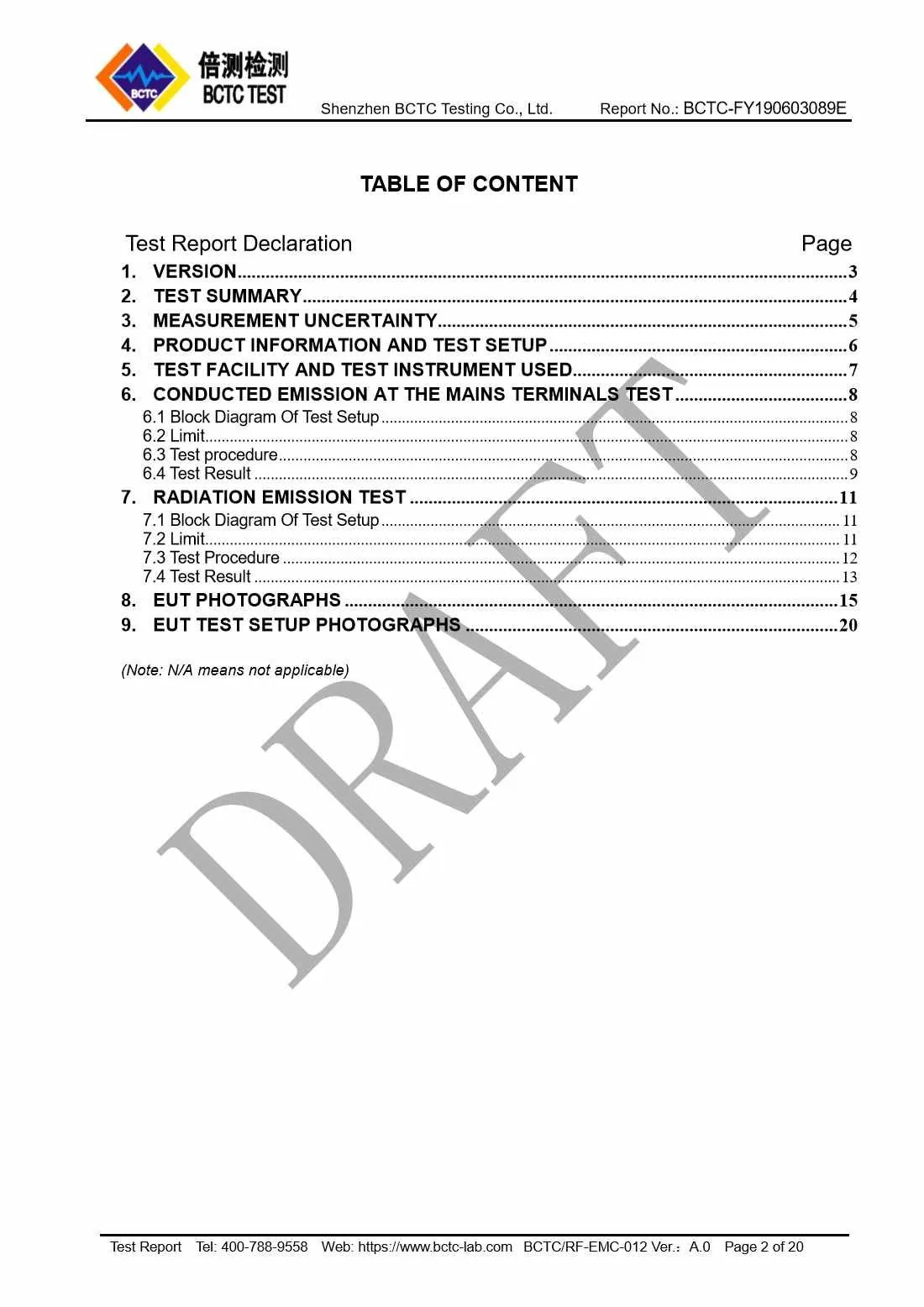 Tri-Oxy COMPLETE FCC Test Report Page 2