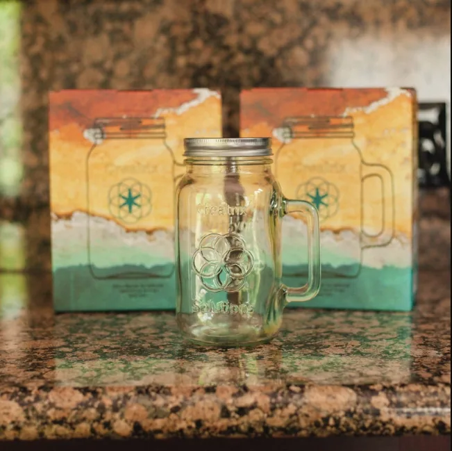 Non-toxic glass jar with handle and lid by Creatrix Solutions