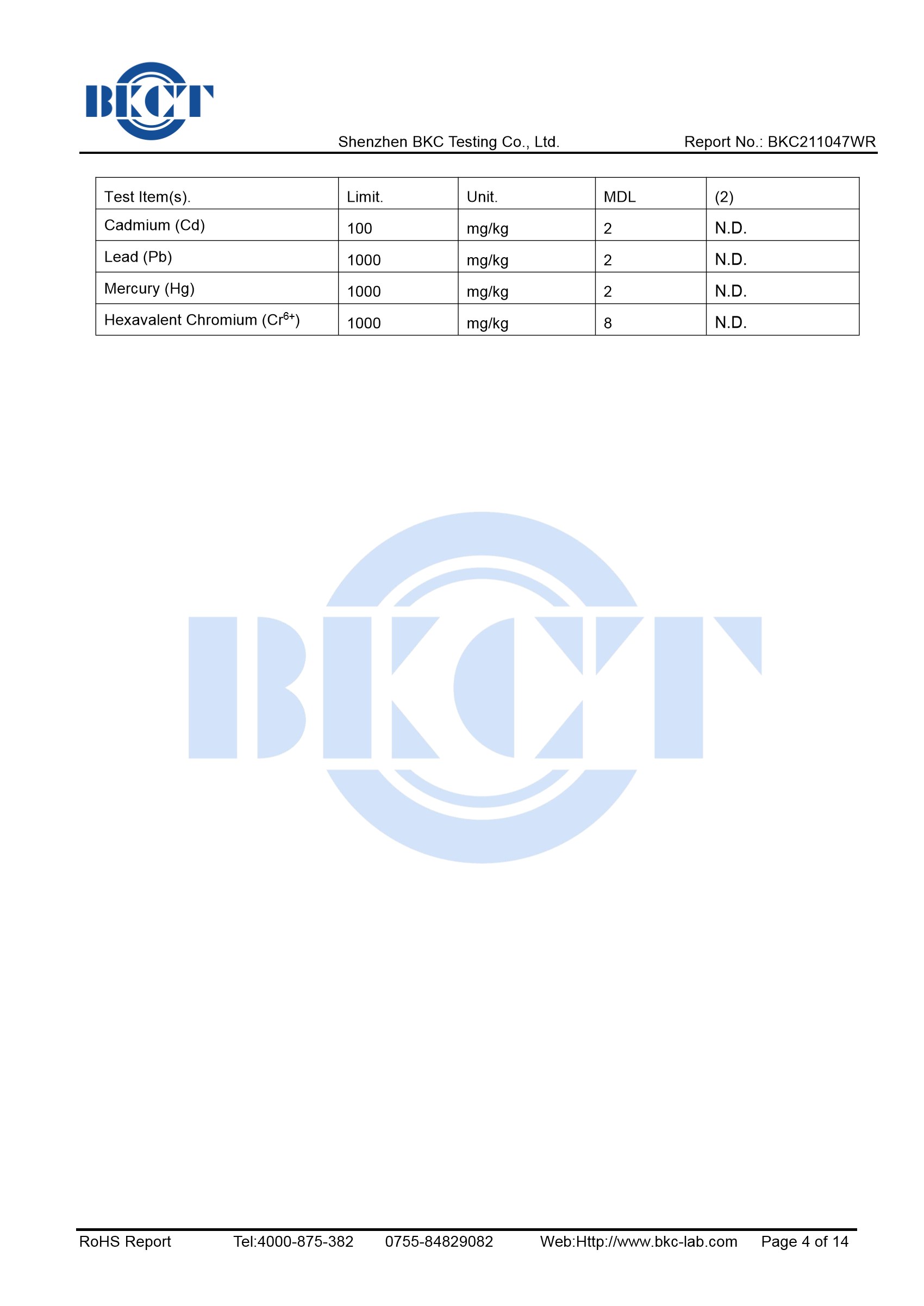 Sauna Fix Radiant Sauna Tent RoHS test report BKC211047WR, page 4 of 14