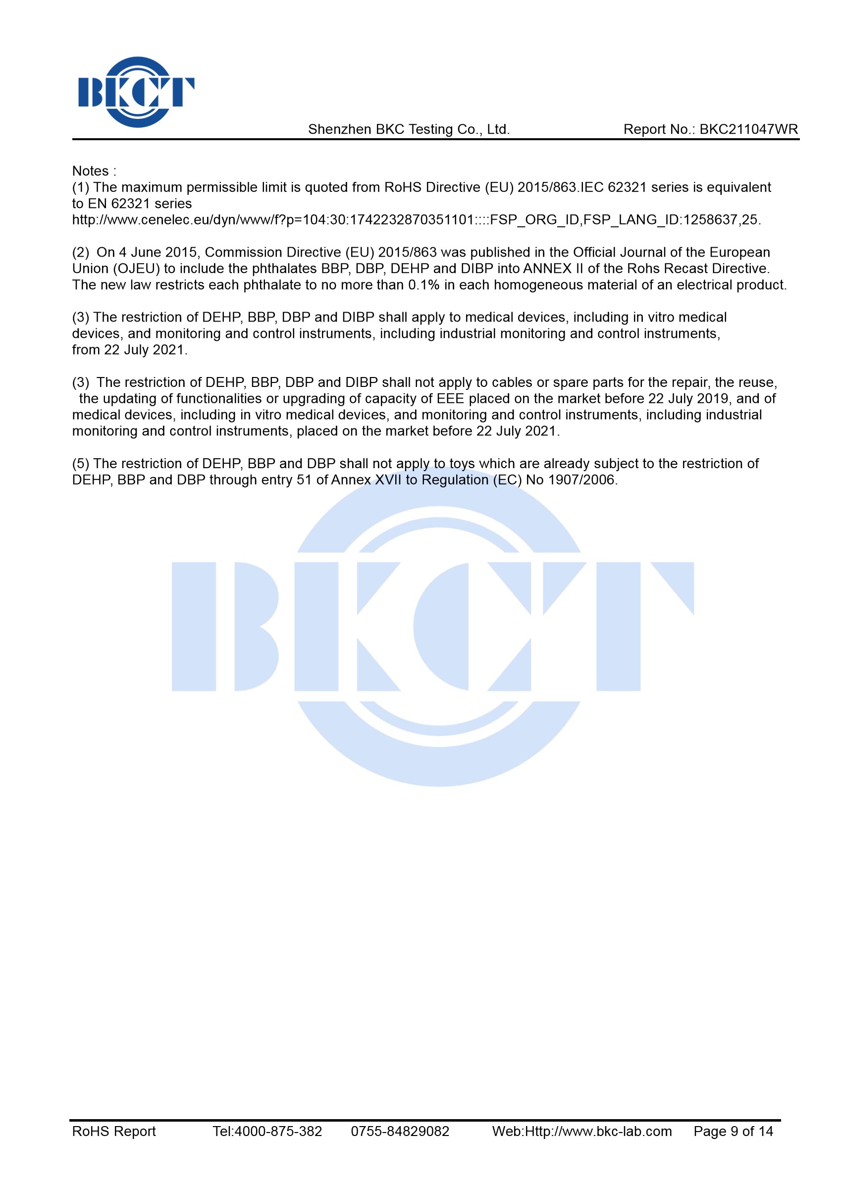 Sauna Fix Radiant Sauna Tent RoHS test report BKC211047WR, page 9 of 14