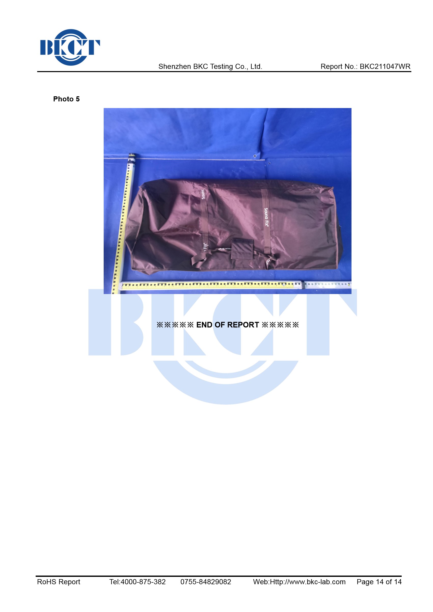 Sauna Fix Radiant Sauna Tent RoHS test report BKC211047WR, page 14 of 14