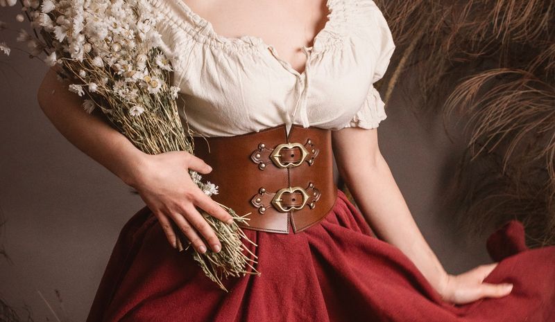 Renaissance fair Cottagecore Leather Corset Belt for Medieval LARP costume