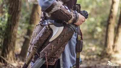 Double viking sword leather scabbard.
