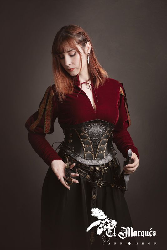 Fantasy underbust leather corset. Corset belt. Medieval corset with skirt hike for princess. LARP adjustable leather corset belt.