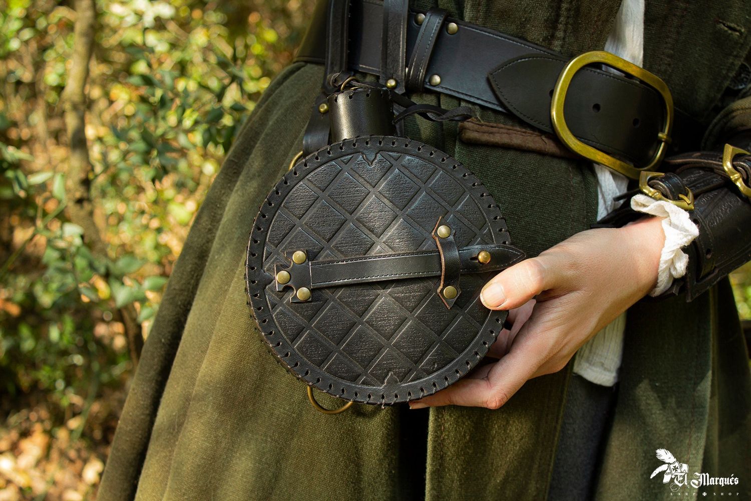 Medieval leather canteen. Medieval reenactment leather water bottle for larp or festival