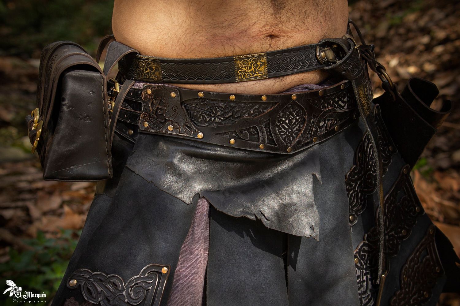Leather viking belt with skirt, Baldur model