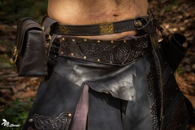 Leather viking belt with skirt, Baldur model