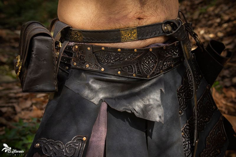 Leather viking belt with skirt, Baldur model