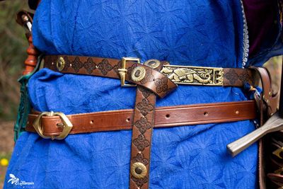 Medieval leather belt, accesory for larp or cosplay. Medieval belt in brown color