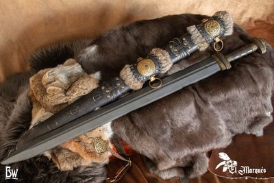 Viking sword scabbard for Larp weapon with norse engravings.