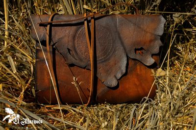 Barbarian journal. Leather viking book with symbol Vegvisir. Leather diary. Grimoire