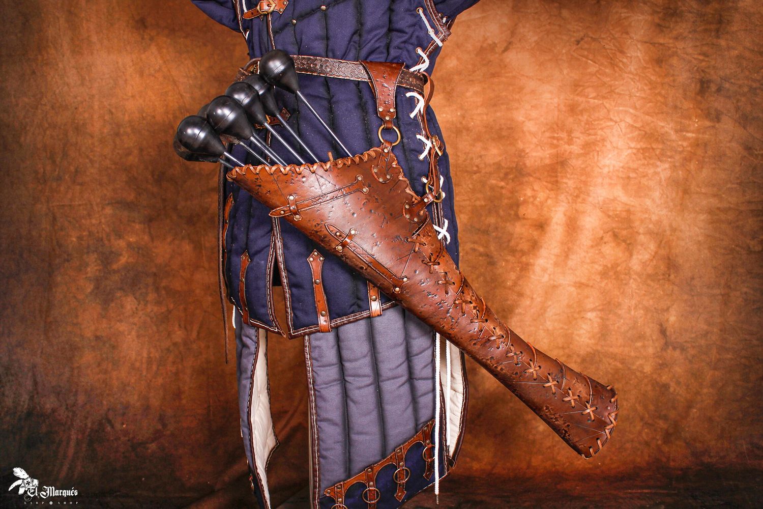 Brown leather quiver. Barbarina, viking arrow. Celtic quiver