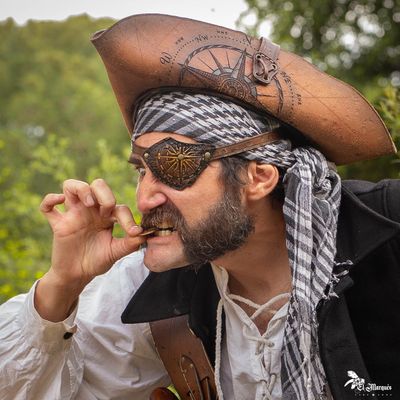 Pirate leather eye patch with engraving of the compass rose