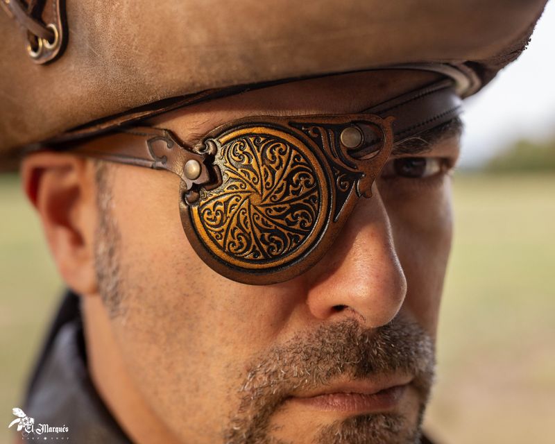 Steampunk leather eyepatch inspired by technology