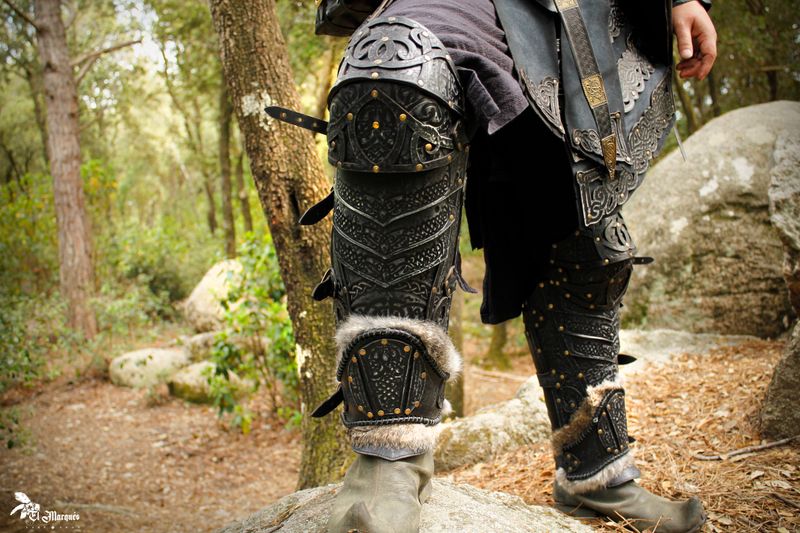 Leather greaves, viking armor Baldur model