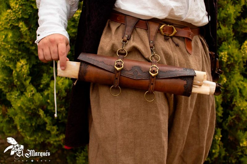 Leather scroll holder for larp.