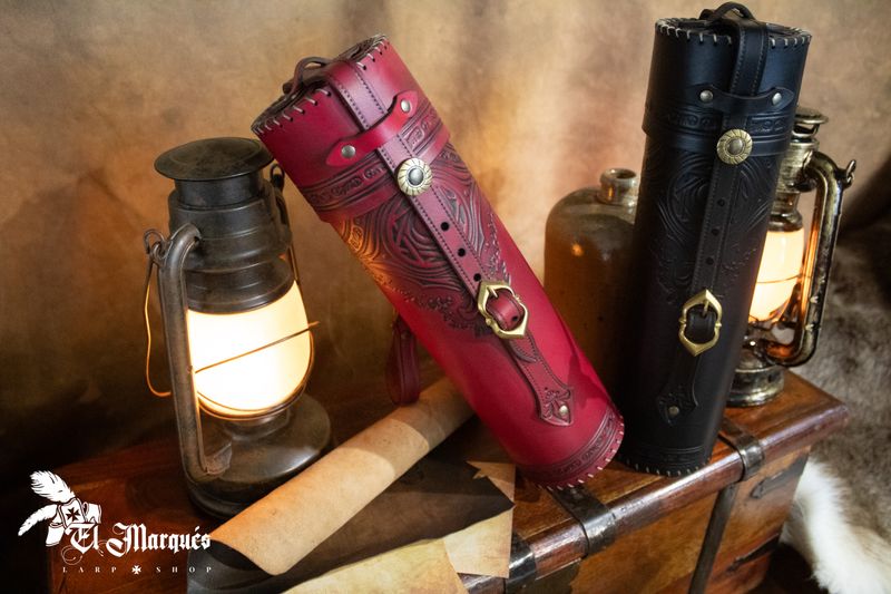 Medieval leather scroll holder for renaissance fair or larp