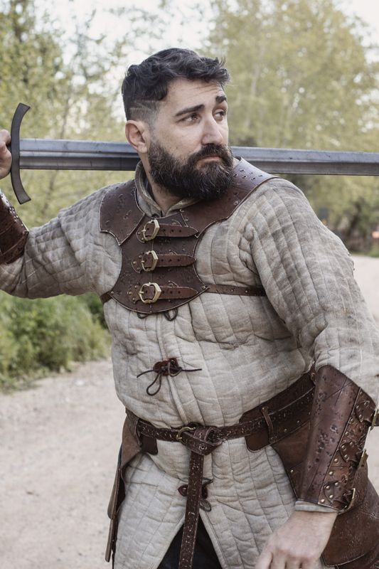 LARP leather gorjet, Mercenary model