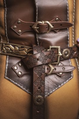 Medieval leather belt, accesory for larp or cosplay. Medieval belt in brown color