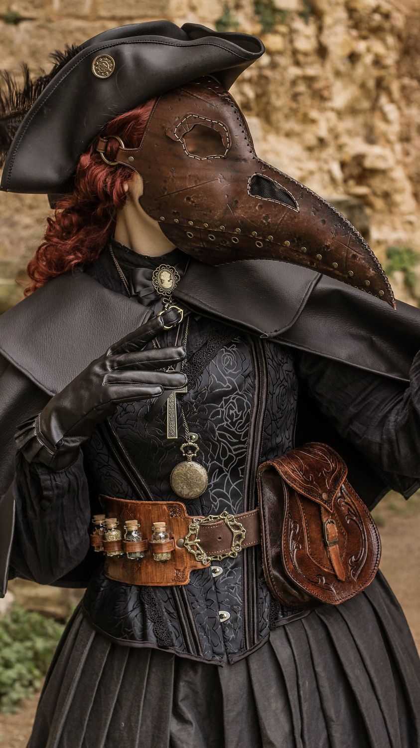 Leather plague doctor mask. Steampunk bird mask for plague doctor