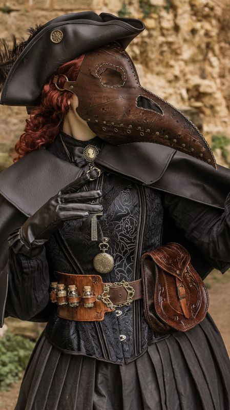 Leather plague doctor mask. Steampunk bird mask for plague doctor