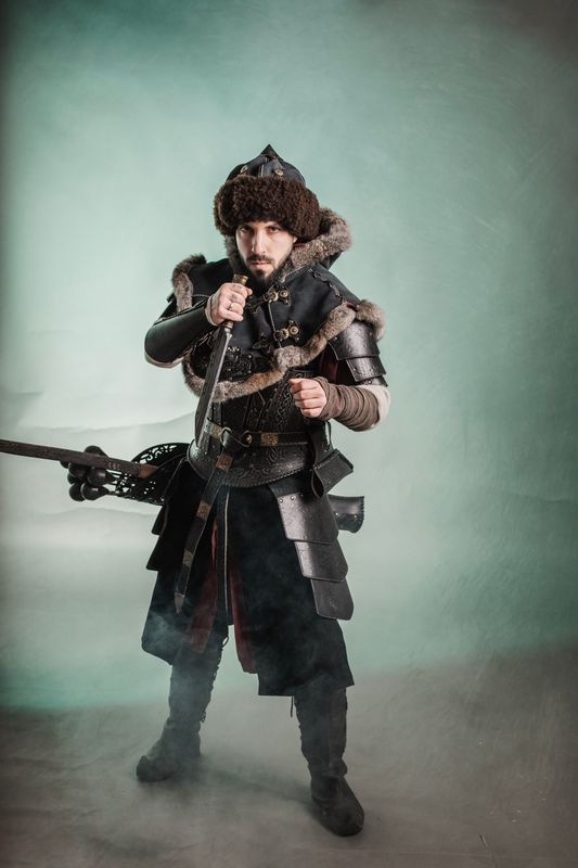 Viking hat, sheep and leather larp hat.