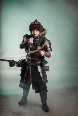 Viking hat, sheep and leather larp hat.