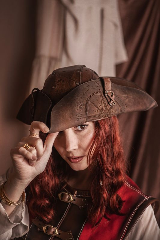 Pirate hat. Leather tricorn.