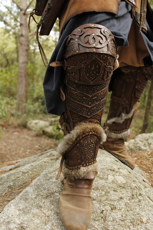 Leather greaves, viking armor Baldur model