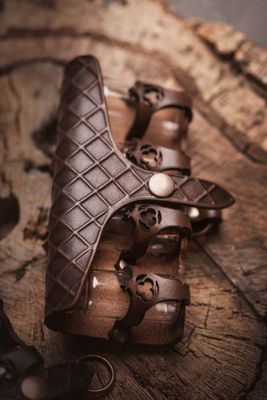 Leather potion holder, medieval belt pouch. Apothecary bottles with alchemist