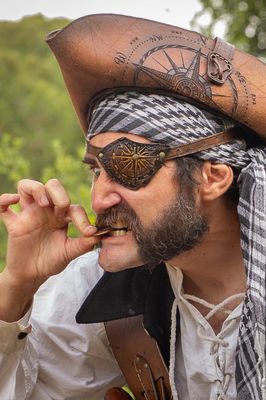 Pirate leather eye patch with engraving of the compass rose