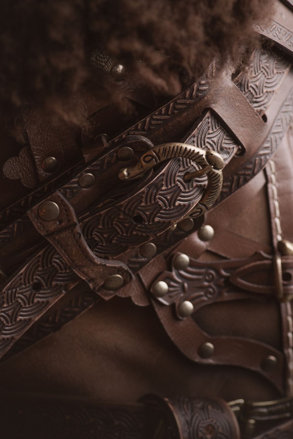 Viking leather belt for viking armor to larp. Nordic, barbarian belt