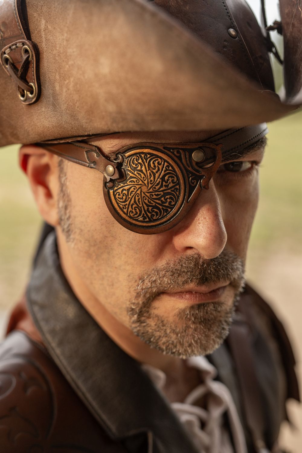 Steampunk leather eyepatch inspired by technology