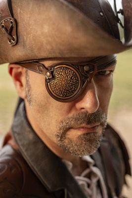 Steampunk leather eyepatch inspired by technology