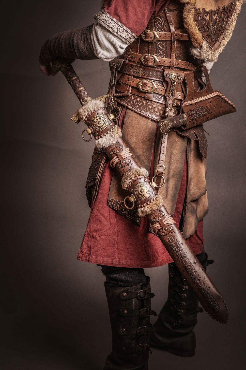 Viking sword scabbard for Larp weapon with norse engravings.