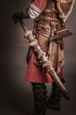 Viking sword scabbard for Larp weapon with norse engravings.