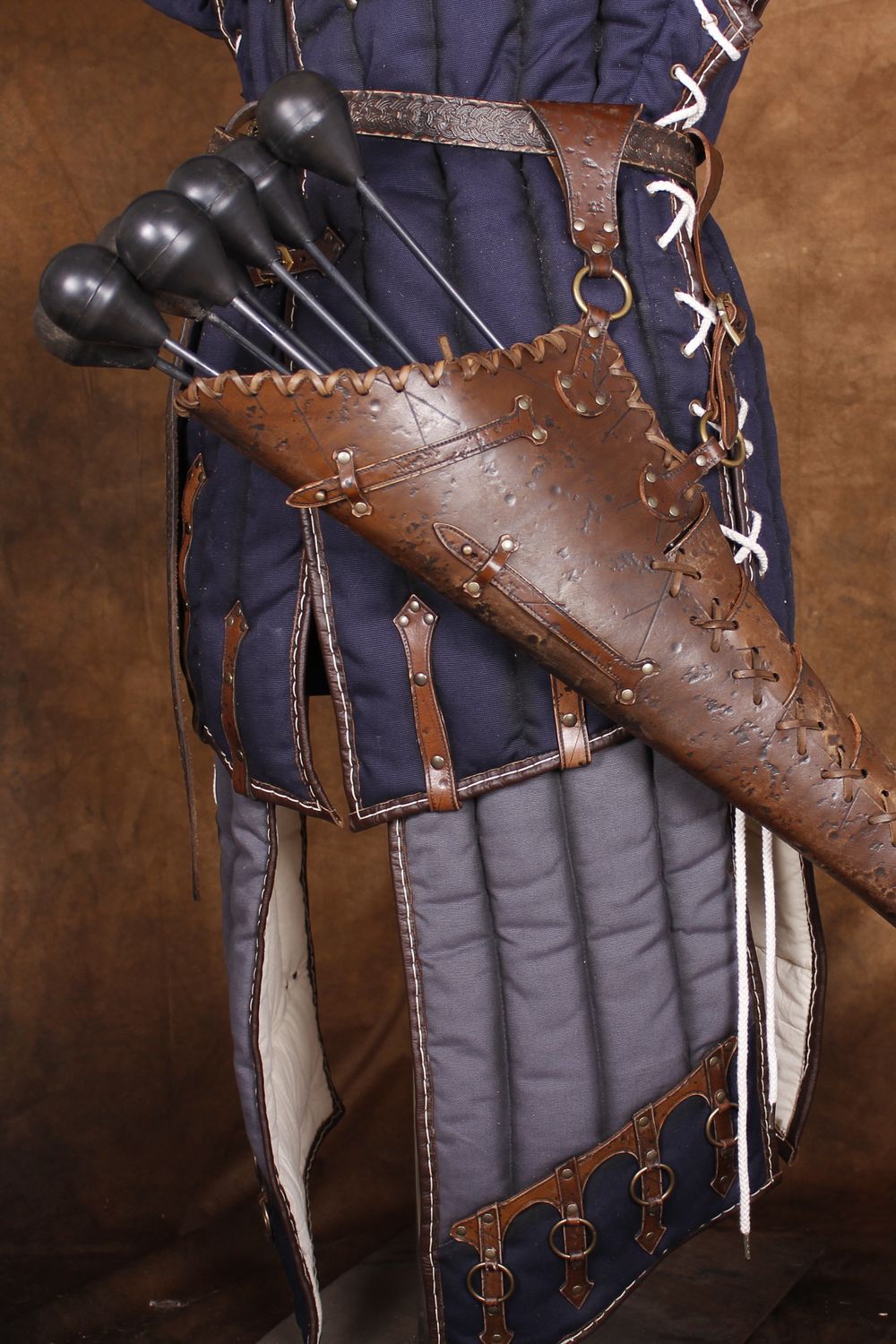 Brown leather quiver. Barbarina, viking arrow. Celtic quiver
