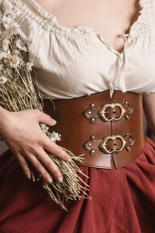 Renaissance fair Cottagecore Leather Corset Belt for Medieval LARP costume