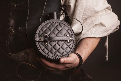 Medieval leather canteen. Medieval reenactment leather water bottle for larp or festival