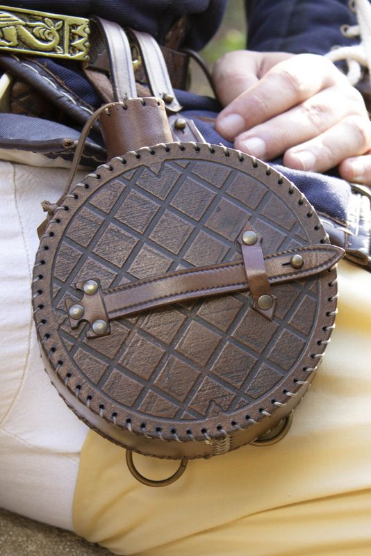 Medieval leather canteen. Medieval reenactment leather water bottle for larp or festival