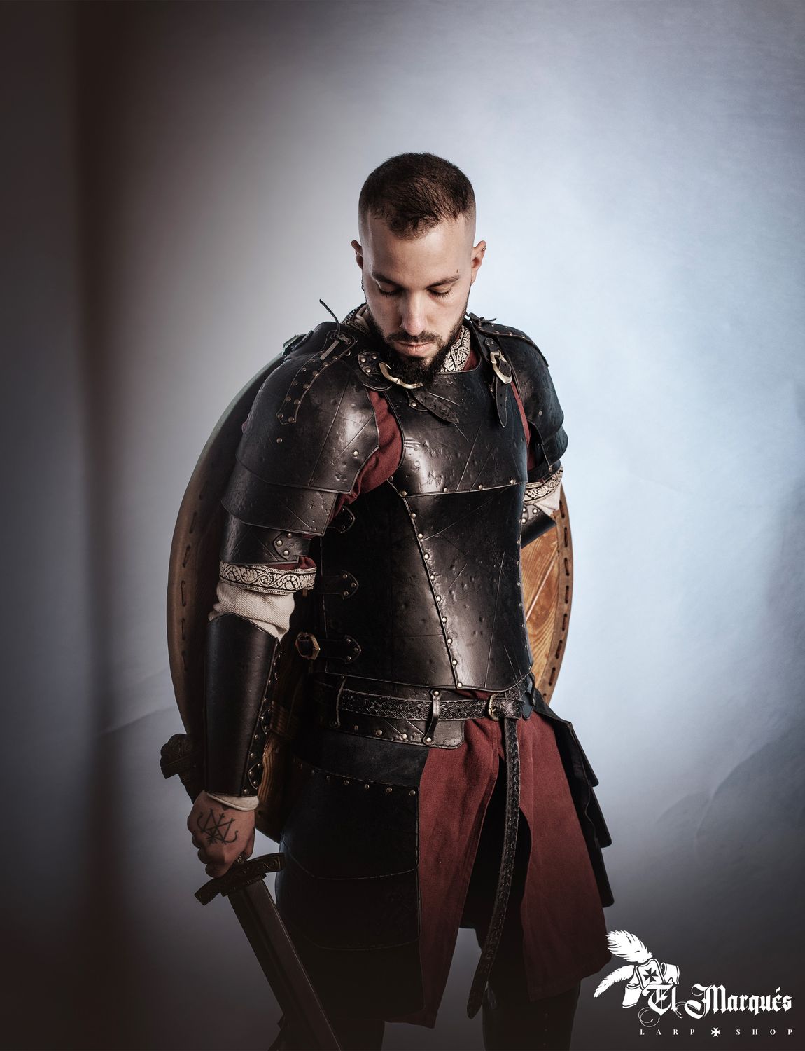 LARP leather shoulderpads, Mercenary model
