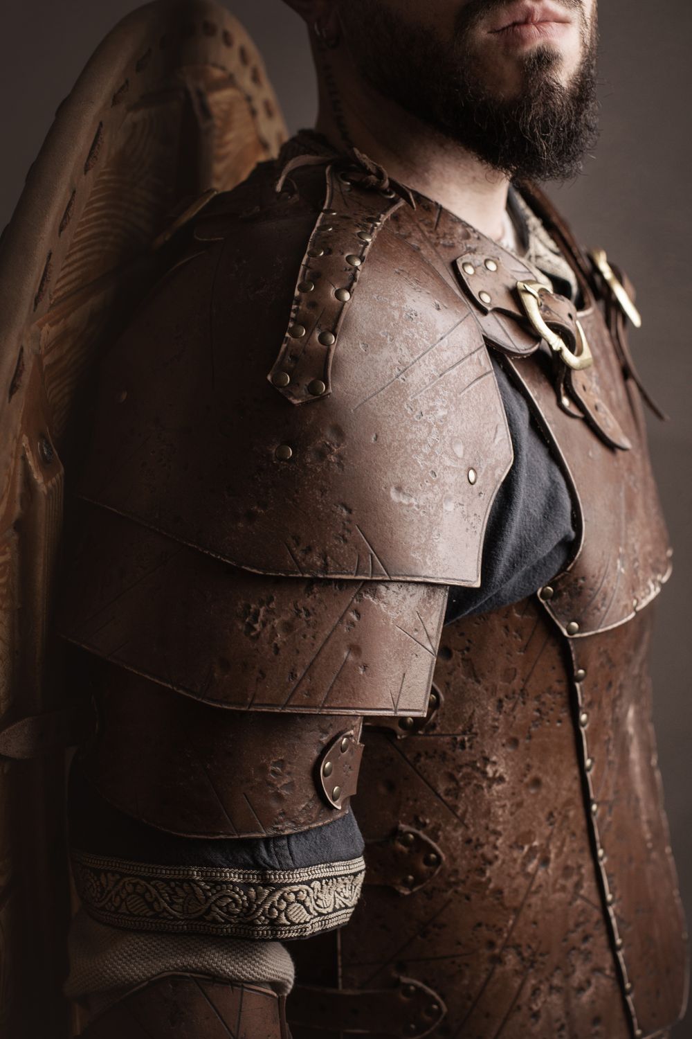 LARP leather shoulderpads, Mercenary model