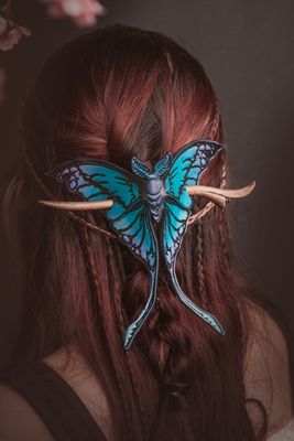 Leather Lunar Moth Hair Slide.